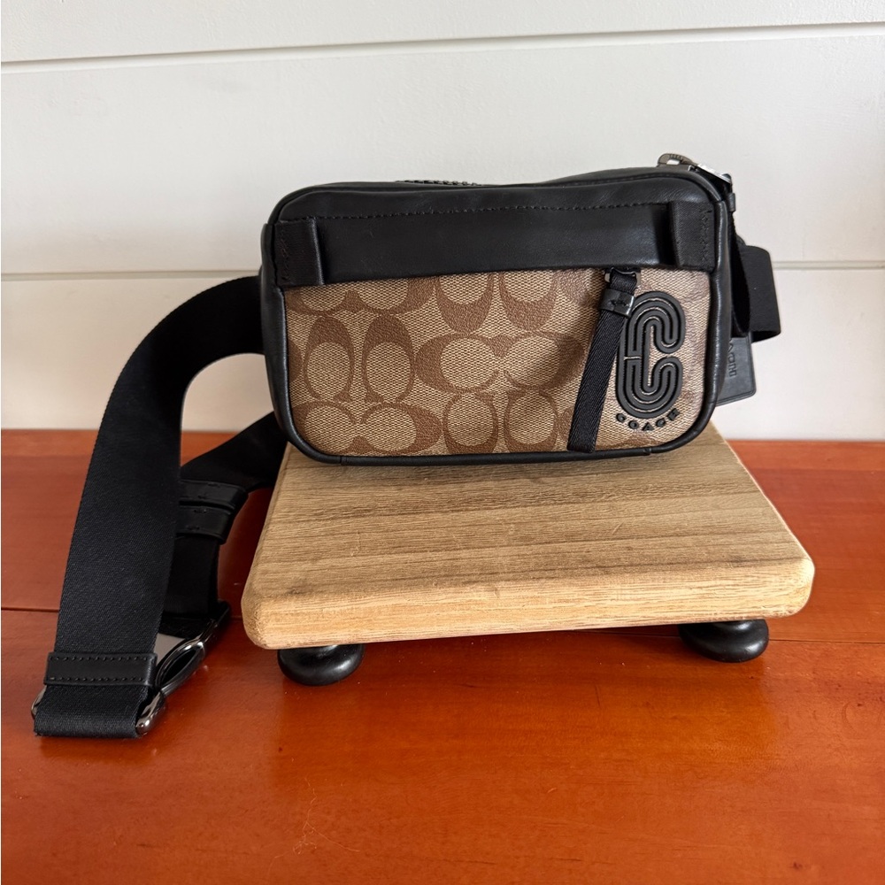 Coach Men's Signature Canvas Belt Bag in Brown and Black